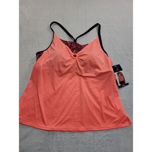 NWT ZeroXposur Tankini Top Womens XXL Coral Pink Scallop 4-Way Stretch Swimwear‎